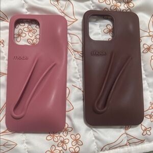 RHODE Silicone iPhone Case Duo in Rose Pink and Chocolate Brown